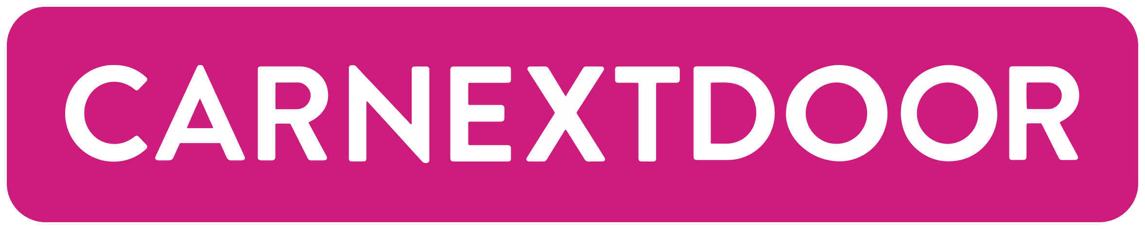 A die-cut Car Next Door logo sticker: the white CARNEXTDOOR wordmark on a black rounded rectangle