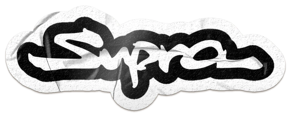 A die-cut sticker of the Toyota Supra script logo in brushy white lettering inside a thick black outline